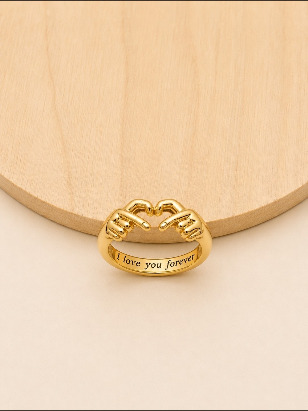 Gold-tone 'I Love You Forever' Hands Ring